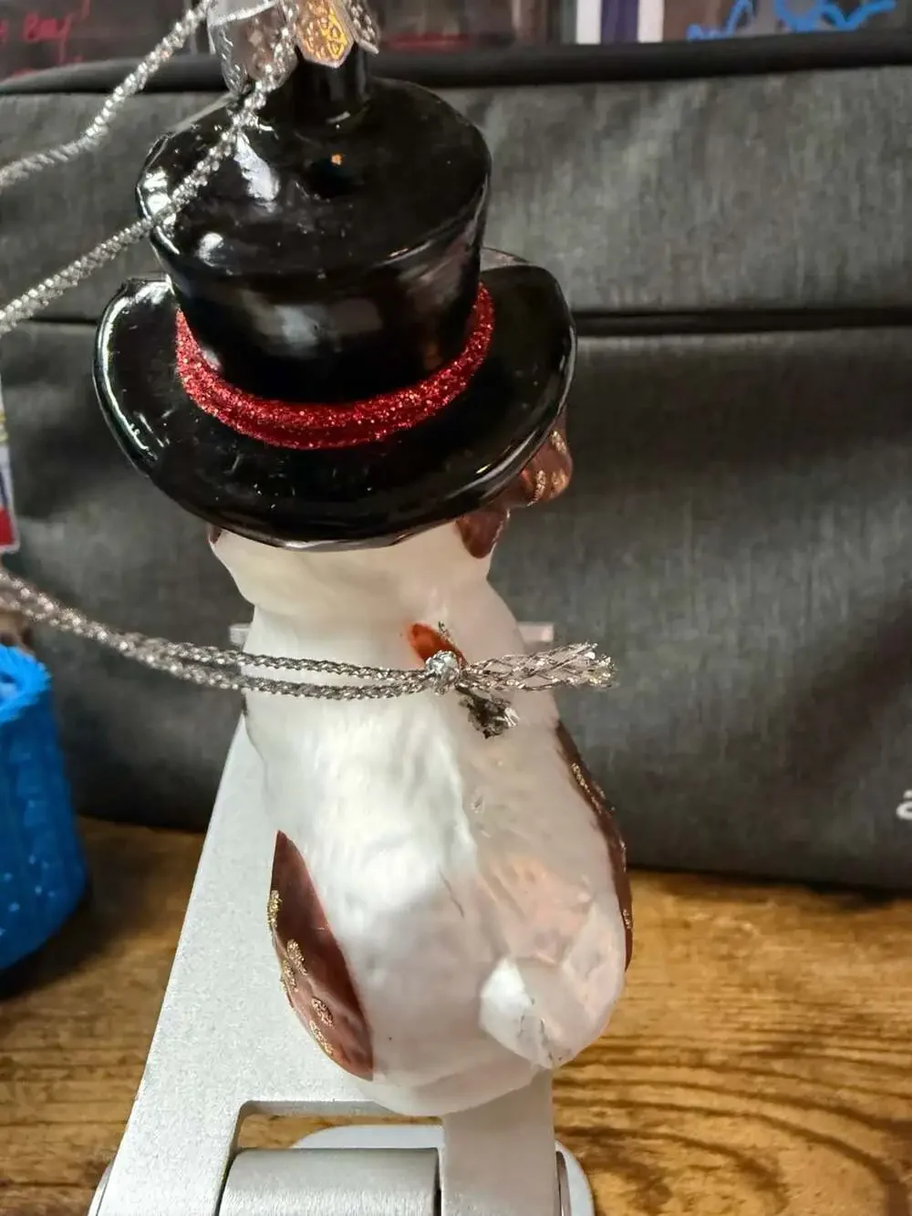 EUC French Bulldog wearing a monocle and a top hat Glass Christmas Ornament